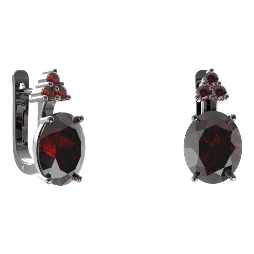 Stříbrné náušnice s přírodním granátem, ruthenium, anglické zapínání – 479-87