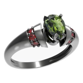BG prsten kapkovitý kámen 495-K Stříbro 925 - ruthenium (30-90dní) Vltavín a granát