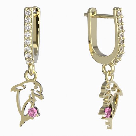 BeKid, Gold kids earrings -1183 - Switching on: English, Metal: Yellow gold 585, Stone: Pink cubic zircon