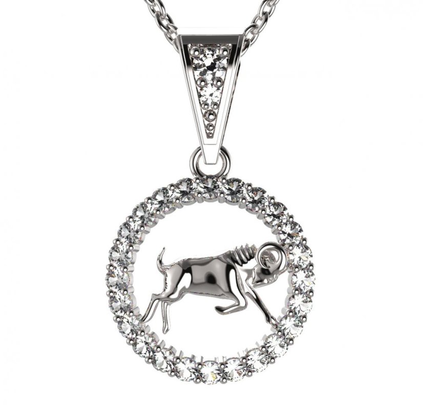 BG zlatý diamantový přívěšek Beran 052 Bílé zlato - 585 Diamant lab-grown