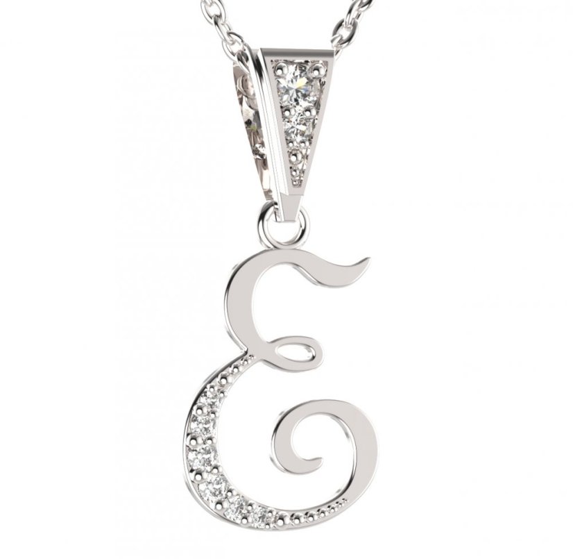 BG zlatý přívěsek písmenko E - 1214 Bílé zlato - 585 Diamant