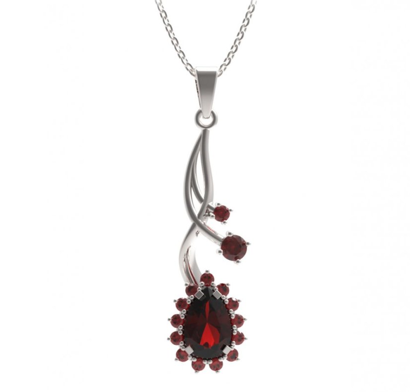 BG přívěs s centrálním kapkovitým kamenem 505-P Stříbro 925 - rhodium Granát