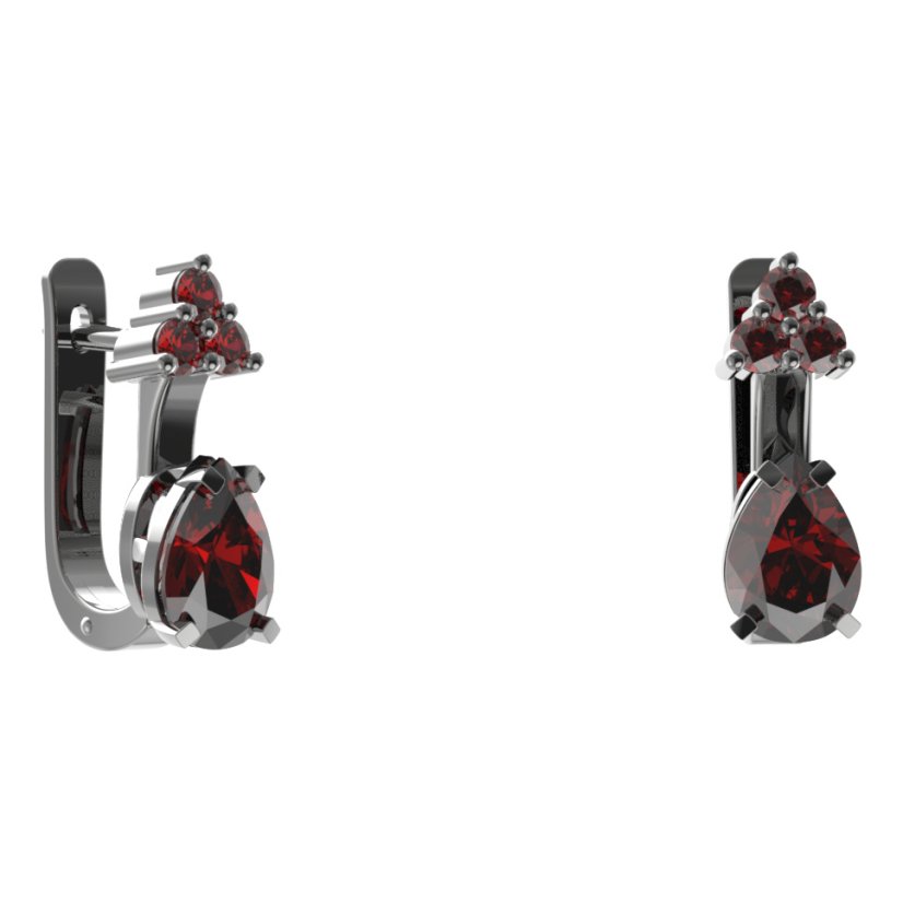 Stříbrné náušnice kapka s českým granátem, ruthenium, anglické zapínání – 495-87