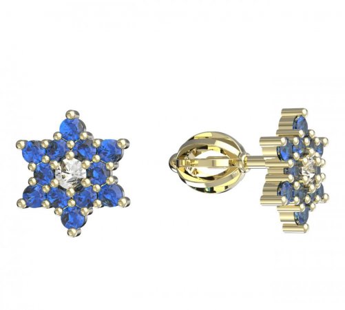 BeKid, Gold kids earrings -090 - Switching on: Screw, Metal: Yellow gold 585, Stone: Dark blue cubic zircon