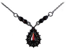 BG náhrdelník vsazeny kameny : vltavín a granát  053 Stříbro 925 - ruthenium (30-90dní) Granát