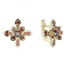 BG náušnice květ  404-07 Stříbro 925 - pozlacené Granát
