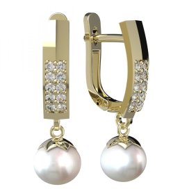 BG zlaté náušnice 561 s bílou perlou Žluté zlato - 585 Diamant a perla