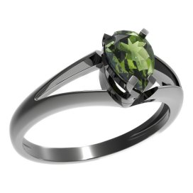 BG prsten kapkovitý kámen 495-V Stříbro 925 - ruthenium (30-90dní) Vltavín