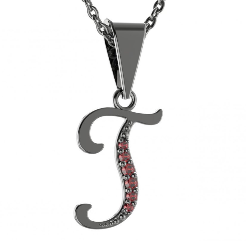 Stříbrný přívěsek s českým granátem, ruthenium – 1228