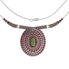 BG náhrdelník 360 Bílé zlato - 585 Vltavín a granát