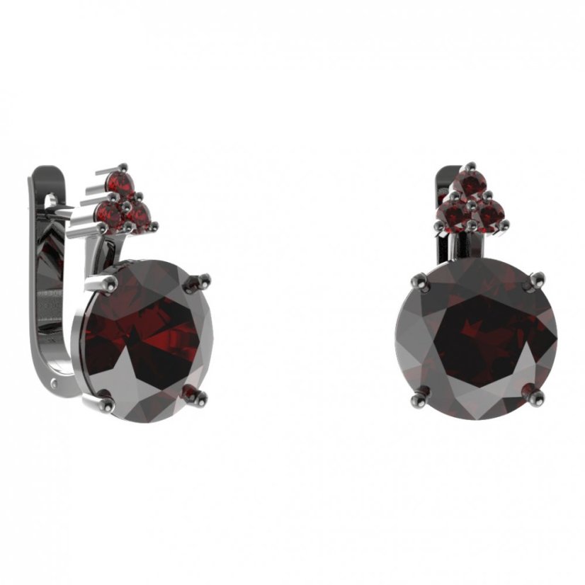 Stříbrné náušnice s českým granátem, ruthenium, anglické zapínání – 475-87