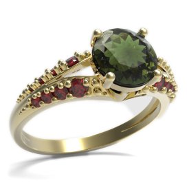 BG prsten s kulatým kamenem 474-G Žluté zlato - 585 Vltavín a granát