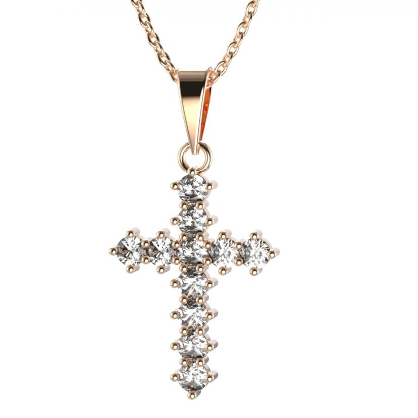 Zlatý přívěsek křížek s lab-grown diamantem, růžové zlato 585 – 258