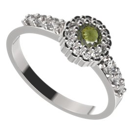 BG prsten 452-Z kulatého tvaru Stříbro 925 - rhodium Vltavín a  kubický zirkon