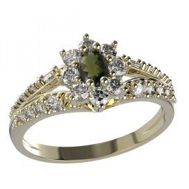 BG prsten s oválným kamenem 627-G Stříbro 925 - pozlacené Vltavín a  kubický zirkon