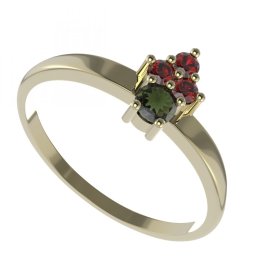 BG prsten 159 I Žluté zlato - 585 Vltavín a granát