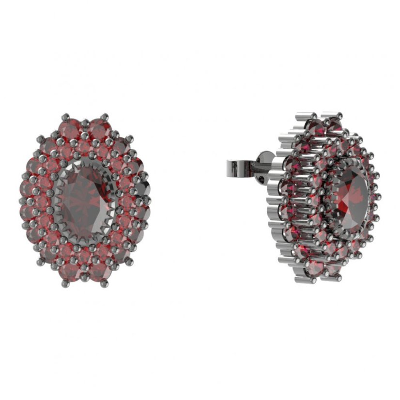 Stříbrné náušnice s českým granátem, ruthenium, puzety – 243