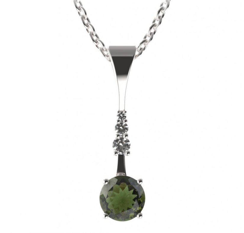 BG přívěs kruhového tvaru 474-B Stříbro 925 - rhodium Vltavín a  kubický zirkon