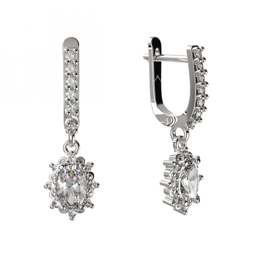 BG zlaté diamantové náušnice ovál -  953 Bílé zlato - 585 Diamant lab-grown