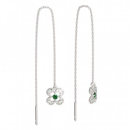 BeKid, Gold kids earrings -830 - Switching on: Chain 9 cm, Metal: White gold 585, Stone: Green cubic zircon