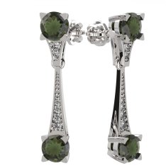 BG náušnice s vltavínem 985 Bílé zlato - 585 Vltavín a diamant