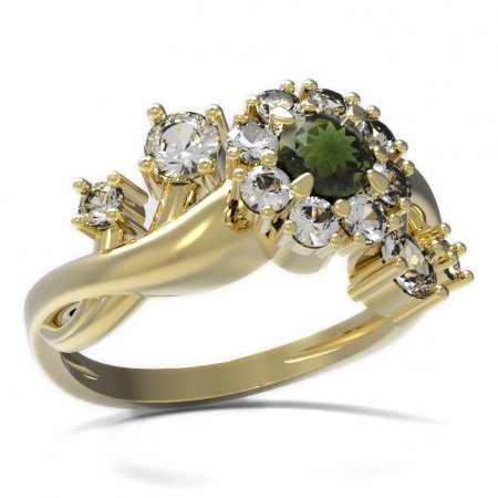BG prsten s kulatým kamenem 497-P - Kov: Žluté zlato 585, Kámen: Granát