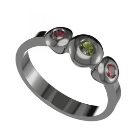 BG prsten přírodní broušený granát   739 Stříbro 925 - ruthenium (30-90dní) Vltavín a granát