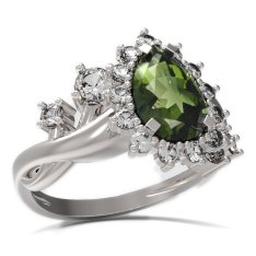 BG prsten s kapkovitým kamenem 505-P Stříbro 925 - rhodium Vltavín a  kubický zirkon