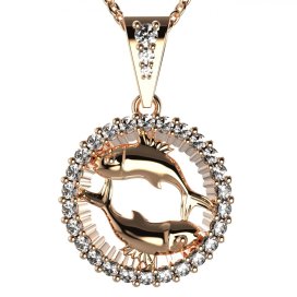 Zlatý přívěsek znamení Ryby s lab-grown diamantem, růžové zlato 585 – 045 (Zd14045C2)