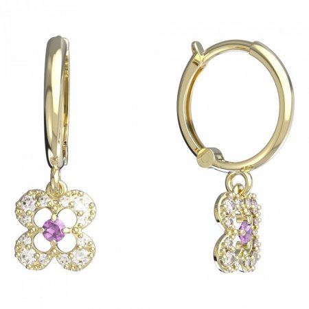 BeKid, Gold kids earrings -830 - Switching on: Circles 12 mm, Metal: Yellow gold 585, Stone: Pink cubic zircon