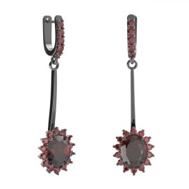 BG náušnice s centrálním oválným kamenem 516-A93 Stříbro 925 - ruthenium (30-90dní) Granát