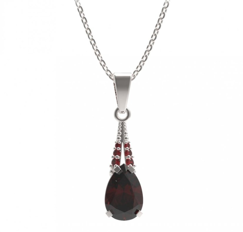 BG přívěs s centrálním kapkovitým kamenem 494-G Stříbro 925 - rhodium Granát