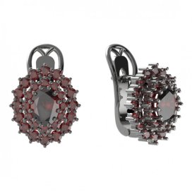 BG  náušnice 001-R7 oválné Stříbro 925 - ruthenium (30-90dní) Granát