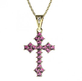 Zlatý přívěsek křížek s růžovým zirkonem, žluté zlato 585 – 263 (ZN342631)