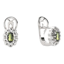 BG  náušnice 455-R7 oválné Stříbro 925 - rhodium Vltavín a  kubický zirkon