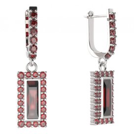 BG čtvercové náušnice 837-94 Stříbro 925 - rhodium Granát