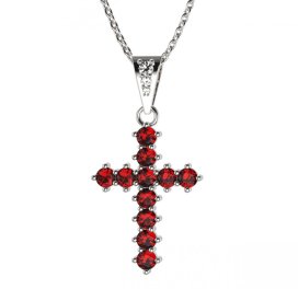 Zlatý přívěsek křížek s červeným zirkonem, bílé zlato 585 – 258 (ZI442582)