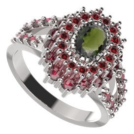 BG prsten oválný 243-Y Stříbro 925 - rhodium Vltavín a granát