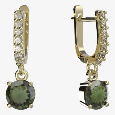 BG vltavínové náušnice 727 Žluté zlato - 585 Vltavín a  kubický zirkon