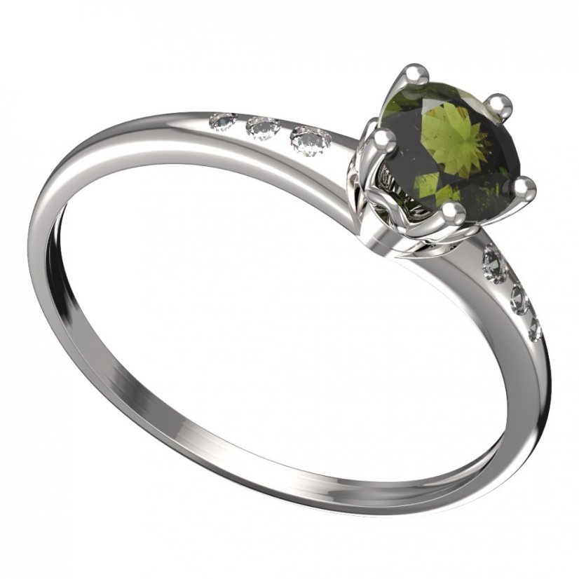 BG vltavínový prsten 875K Bílé zlato - 585 Vltavín a diamant
