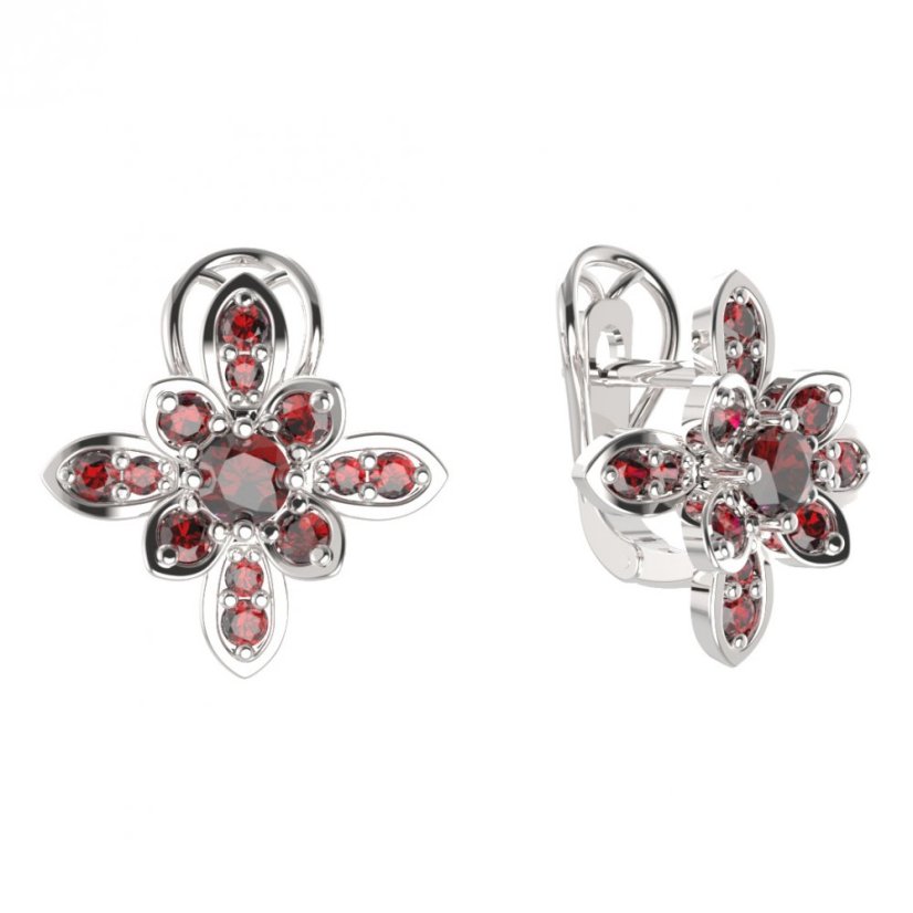 BG  náušnice 404-R7 květ Stříbro 925 - rhodium Granát