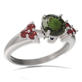 BG prsten s kulatým kamenem 473-U Stříbro 925 - rhodium Vltavín a granát