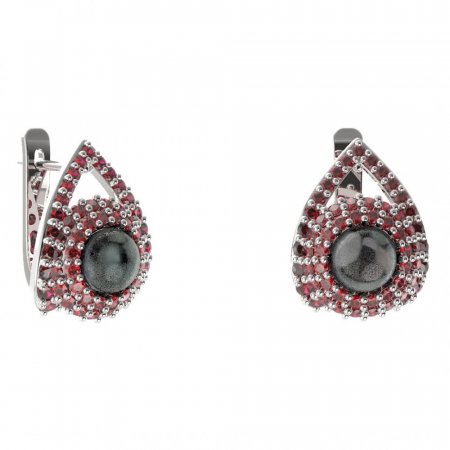 BG náušnice s přírodní perlou 540-90 - Kov: Stříbro 925 - rhodium, Kámen: Granát a perla