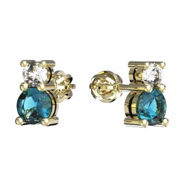 BG zlaté náušnice 746 Žluté zlato - 585 Světle modrý kubický zirkon