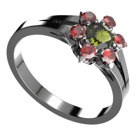 BG prstýnek 978 Stříbro 925 - ruthenium (30-90dní) Vltavín a granát
