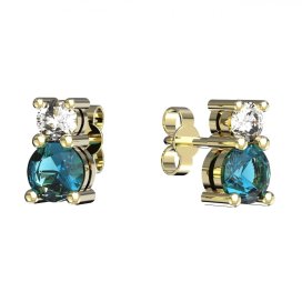 BG zlaté náušnice 746 Žluté zlato - 585 Světle modrý kubický zirkon