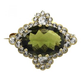 BG brož 686 Stříbro 925 - pozlacené Vltavín a  kubický zirkon