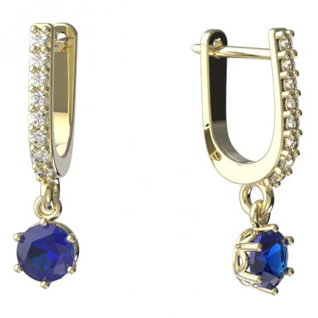 BeKid, Gold kids earrings -1294 - Switching on: English, Metal: Yellow gold 585, Stone: Dark blue cubic zircon