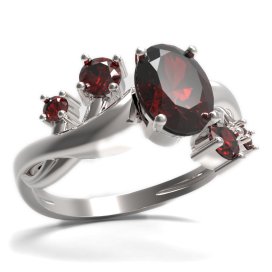 BG prsten s oválným kamenem 478-P Stříbro 925 - rhodium Granát