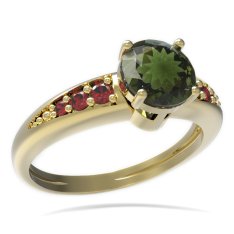 BG prsten kulatý kámen 473-J Žluté zlato - 585 Vltavín a granát